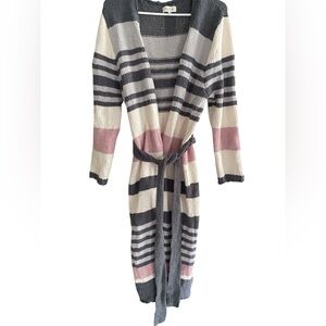 Striped Knit Cardigan with Belt
